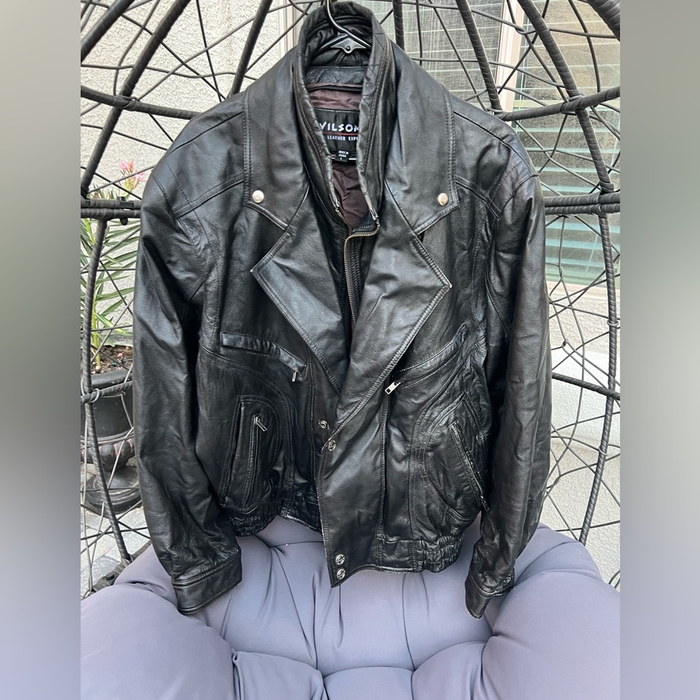Men's Vintage Wilson's Leather Black Biker Jacket Size Large - 100% Leather